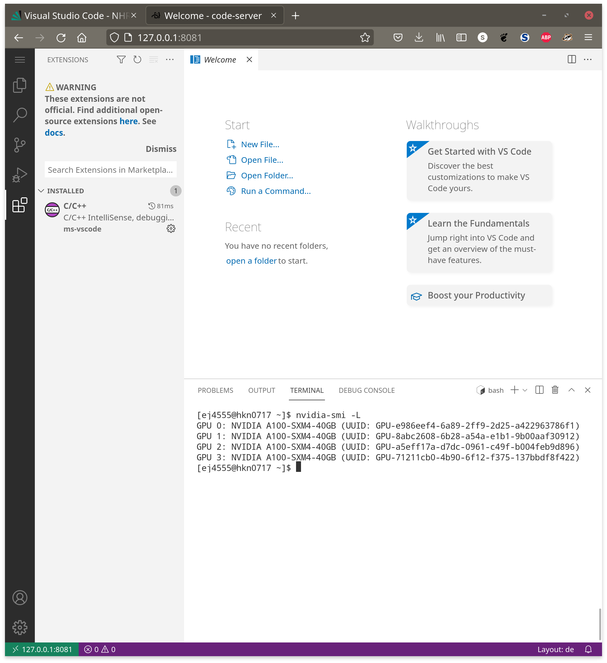 code-server on GPU node