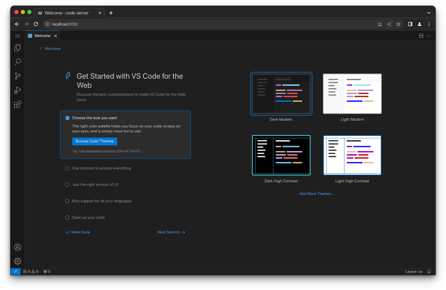 code-server in browser